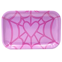 Bandeja rodante rosa adorable con patrón personalizado para fumar, accesorios para fumar con diseño de corazón y red, bandeja de hojalata para tienda de artículos para fumar