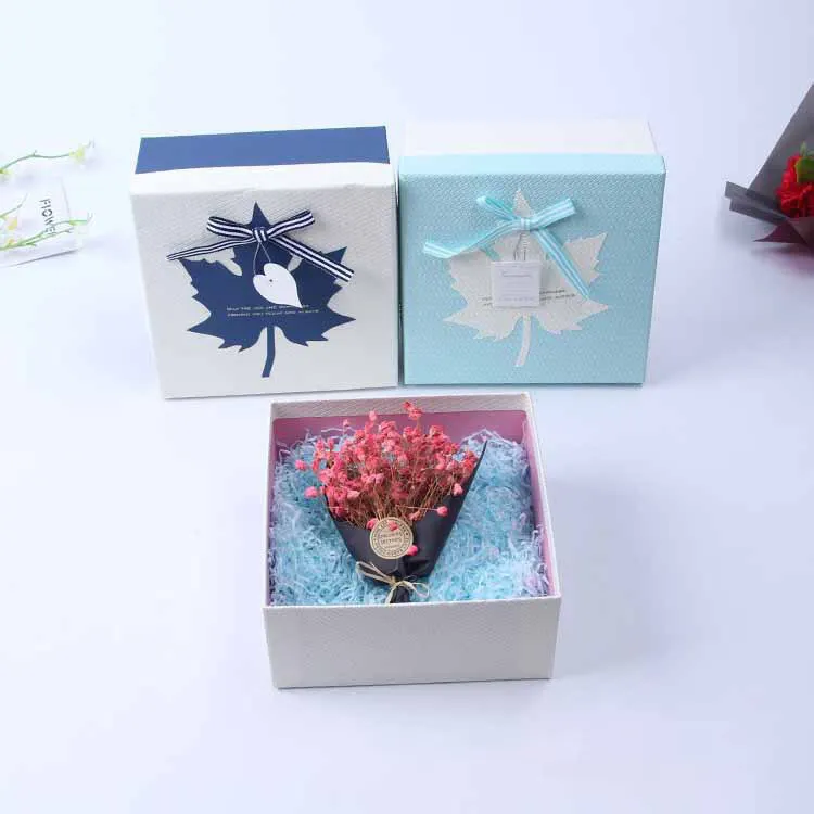 Square Three-piece Fashion Storage Gift Box Grey Board Valentine's Day Flower Box Maple Leaf Explosion Gift Box