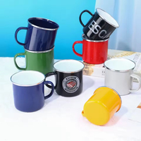 Vente en gros de tasses à café en émail métalliques portables pour le camping, avec logo personnalisé, 4/8/12 oz, avec bord roulé