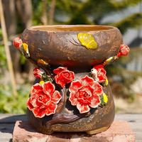 MSH Pot de fleurs en grès poterie vintage de grande taille Pots de fleurs verts pour jardin