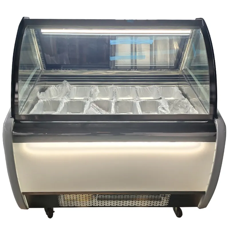 Preço de fábrica 110v/220v exibição de sorvete Congelador 10/12/14 panela Gelato sorvete caso com tampa de vidro para uso l comercial