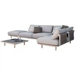 Sofá cama de lujo para exteriores, juegos de sofás en forma de L para jardín de ratán, patio, esquina, salón, sofá de teca - Product Image 6