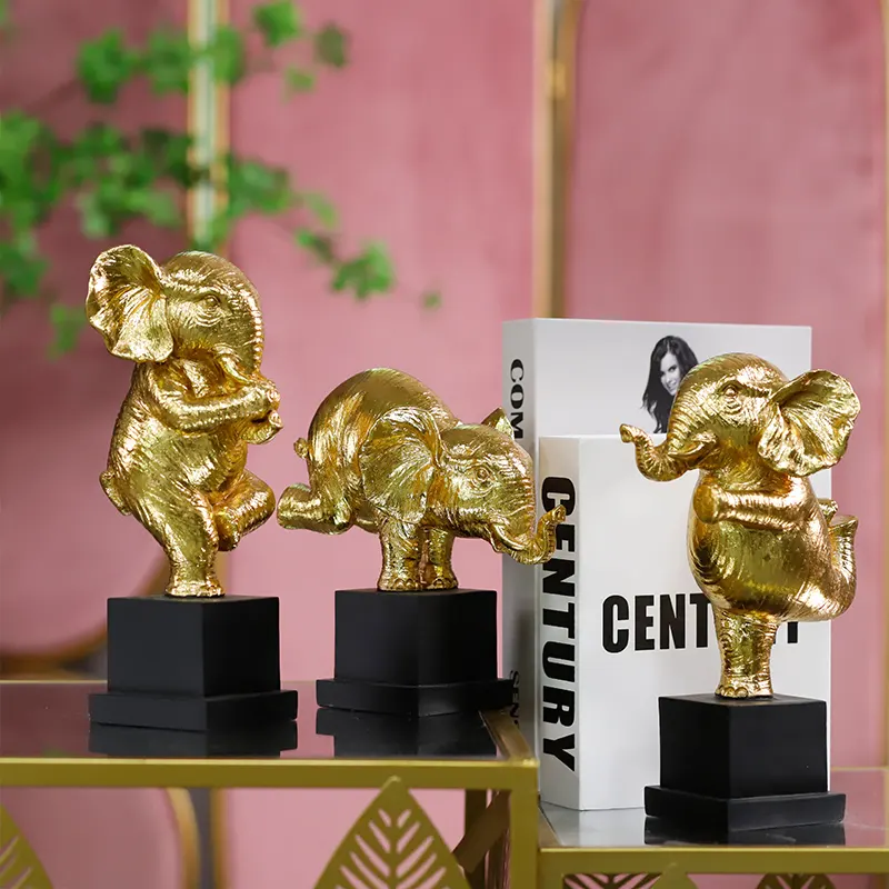 Redecoクラシック高級象像ゴールドカラー象フィギュア樹脂動物工芸品ホームオフィス卓上装飾用