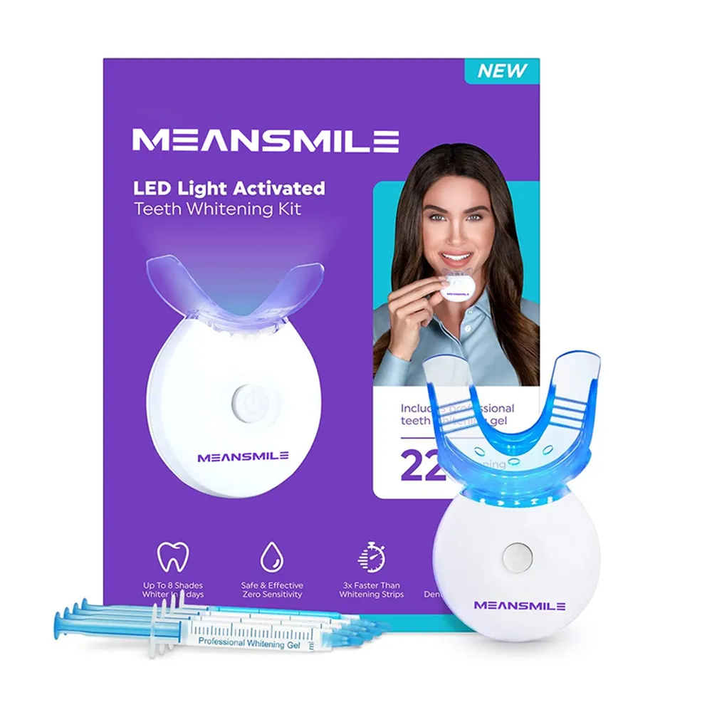 Nuevos productos 2024, producto innovador, Limpieza de manchas de dientes blancos, uso doméstico, sin riesgo, 10 minutos, Kit de blanqueamiento de dientes con luz LED