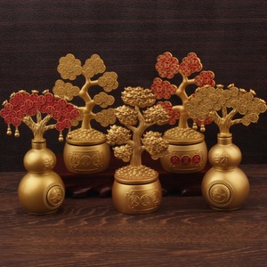 Alloy Money Tree Spinning <b>Ornament</b> Gourd Shape Feng Shui Lucky Charm Home Decoration Chinese New Year Multi Piece Package - Product Image 1