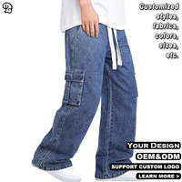 Jean cargo ample pour homme sur mesure, surpiqûres contrastées, grande poche, streetwear ample, hip hop, pantalon en denim surdimensionné, jambe large, pantalon décontracté