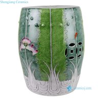 RYZG44-G Famille Rose Vert Bok Choy Chou Chou Papillon Motif Céramique Tabouret