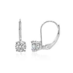 2ct colorless diamond hanging leaverback solitaire studs earrings 18K white yellow gold prong set fancy drop earrings