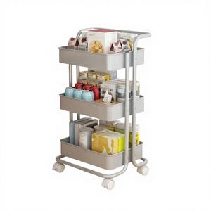 Carrito de Almacenamiento Multifuncional Moderno de Metal Gris de 3 Niveles, Organizador con Ruedas y Asa, para Cocina, Baño, Sala de Estar - Product Image 1