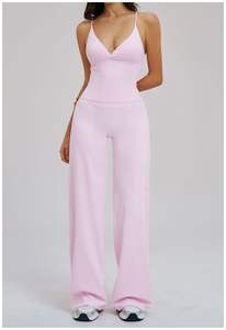 Newest <b>Sexy</b> Deep V Neck Top Cross Waist Wide Leg Pants Sets Stylish Beauty Back Athletic Yoga Workout Fitness <b>Outfits</b> - Product Image 2