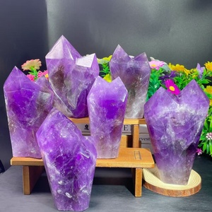 Venta al por mayor de piedras preciosas naturales: Cristal de amatista de doble <span class=keywords><strong>torre</strong></span> curativa, punta de varita de color morado oscuro para decoración del hogar - Product Image 1