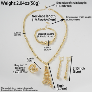 18k gold Shiny bulk copper beaded tassel necklaces <b>bangles</b> drop pendant earrings fine rings for wedding ceremony jewelry <b>set</b> - Product Image 6