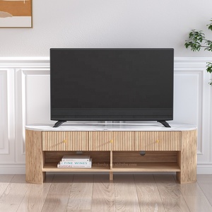 Đường cong reeded rãnh thiết kế giải trí phương tiện truyền thông giao diện điều khiển phòng khách đồ nội thất gỗ TV đứng đơn vị, TV tủ - Product Image 2