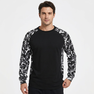 Black Camo <b>Raglan</b> Long <b>Sleeve</b> <b>T</b> <b>Shirt</b> Oversized Cotton Tee Digital Print Casual Men's - Product Image 2