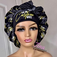 Bande de dentelle avec logo personnalisé avec cache-oreilles enveloppement de contrôle des bords grand bonnets de cheveux en soie douce à double couche
