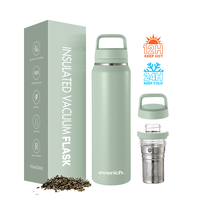 Everich 17oz/24oz Bouteille de voyage isolée-L'acier inoxydable garde au chaud/au froid 24H, comprend une passoire à thé et une poignée antidérapante