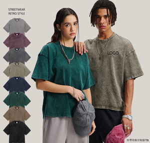 उच्च गुणवत्ता वाली क्रॉप्ड बॉक्सी टी शर्ट 100% कपास टी शर्ट स्टवेअर शैली की खाली कस्टम रेट्रो एसिड वॉश टी शर्ट पुरुषों के लिए - Product Image 1