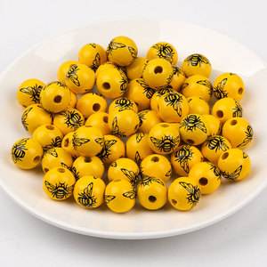 Cuentas de madera con diseño de abeja, redondas, amarillas, de 10 mm, suministros para manualidades, cuentas dispersas, decoraciones DIY - Product Image 1