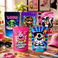Sachet Mylar personnalisé 3,5g anti-odeur, pochette verticale imprimée motif dessin animé pour bonbons et snacks, emballage refermable de qualité alimentaire en gros