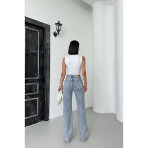 Jeans de Cintura Alta, Corte Recto, Estilo Casual Vintage, Pantalones de Mezclilla Ajustados y Acampanados, Talla 2XL/Lavado Oscuro - Product Image 4