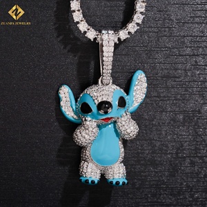 ZUANFA JEWELRY Cartoon Pendant 925 <b>Silver</b> Rhodium Plated Moissanite Micro Insert Themed <b>Charm</b> Unisex Cute Style Blue <b>Charm</b> Gift - Product Image 1