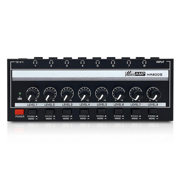 HA800S Stereo One In Eight Out Monitoring Machine Ear Amplifier Signal Distributor 8-Channel Monitoring Headphone Amplifier