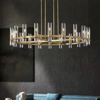 Lustre industriel rond de grande taille BGST pour plafonds hauts, abat-jour en verre, luminaire suspendu pour salle à manger, salon