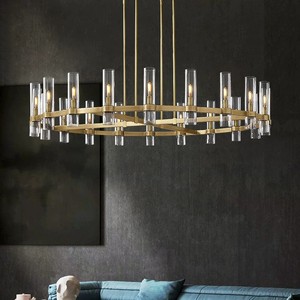 BGST Large Round Industrial High Ceilings Chandelier Glass Lampshade Pendant <strong>Lighting</strong> <strong>Fixture</strong> for Dining Living Room - Product Image 4