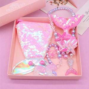 Conjunto de joyería para niños y niñas, collar de sirena para niños, anillo, pendientes, horquillas, diademas, conjunto de caja de regalo - Product Image 4