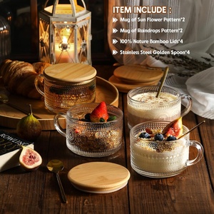 Set di 4 Tazze da Caffè <span class=keywords><strong>Vintage</strong></span> per Donne - Contenitori per Overnight Oats con Coperchi in Bambù e Cucchiai, Tazze in Vetro Trasparente da 14oz, Design Carino - Product Image 2