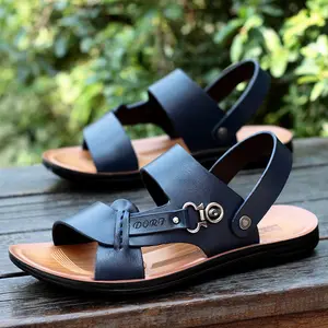 Men's New Summer Slippers Soft Bottom Casual Beach Shoes Fashionable Outdoor Slides with Light round Design Dual-Use Sandals
