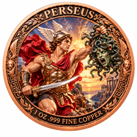 Pièces de monnaie rondes en cuivre pur 999 de 1 oz, série Mythologie Grecque Antique, Perseus, double face, en relief, artisanat métallique 3D coloré