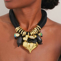 Collier Amelia Original Nouveau Sportif Unisexe Multicouche avec Pendentif Cœur en Corde Épaisse et Chaîne en Bambou
