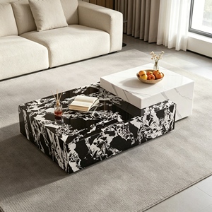 Modern Black Marble Coffee <b>Table</b> with Metal Frame Contemporary Living Room Furniture <b>Nesting</b> Design - Product Image 6