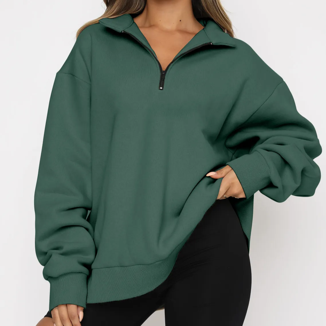 OEM Custom Wholesale Zip Up Pullover Plain Oversize Sweater 1/4 Half Zip Women'S Hoodies Sweatshirts