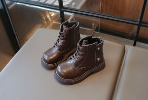 מגפי מרטין מעור PU עם שרוכים לילדים, סיטונאי, נגד החלקה, עמידים בפני שחיקה, מגפי קרסול יומיומיים לבית ספר לבנים ולבנות - Product Image 6