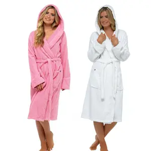 Luxury Spa Robes Bông Terry Velour Khách Sạn Màu Xám Áo Choàng Tắm Trùm Đầu Dài Bath Robe Với Hood