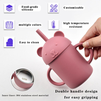 Gobelet à paille en silicone de qualité alimentaire et acier inoxydable 304 pour enfants - gobelet à eau avec doubles poignées pour une facilité de consommation.