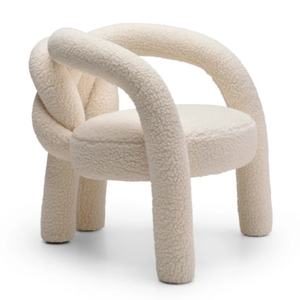 Sillón de Diseño Contemporáneo con Estructura de Hierro y Tapicería de Tela Teddy con Nudos, para Hogar, Oficina y Apartamento - Product Image 2