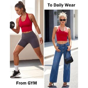 FOXA Womens Seamless <b>Halter</b> Tank Top With Built In <b>Bra</b> V <b>Neck</b> Backless Sports Workout Camisole Summer 2026 - Product Image 2