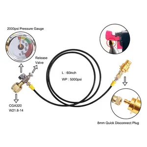 Verbesserter Soda Terra Machine Co2 Adapter Schnell anschluss schlauch Spezial für Serie DUO ART (60 Zoll) mit Manometer und Entriegelung ventil