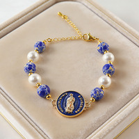Bracelet en fausses perles avec médaille de la Vierge Marie, bijoux religieux catholiques en or, cadeau pour femmes
