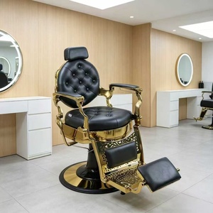 Sillón de Barbería Moderno de Alta Gama con Bomba Hidráulica Reclinable Dorada, Giratorio 360 Grados, para Barbería, con Altura Ajustable - Product Image 2