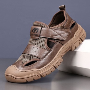 Sandales en cuir pour hommes, à bout fermé, semelle en caoutchouc, décontractées, d'été, à enfiler, style sport - Product Image 4