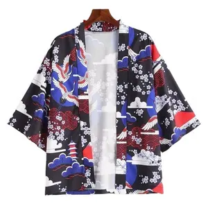 KY 夏季日本半长袖子元素印花和服夹克
