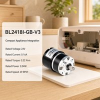 Moteur à engrenages sans balais BL2418I-GB-V3 CDM 24V 69RPM, couple 0,22Nm, 2,04W, fixation par bride, compact, pour usage domestique intégré