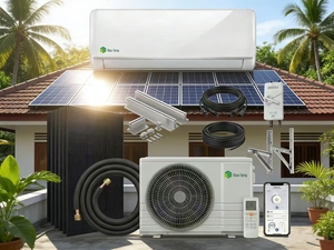 Climatisation solaire 30000BTU, climatisation solaire hybride, climatiseur à onduleur, type mural, panneau solaire à entraînement direct pour la maison - Product Image 2