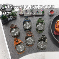 Montre à quartz avec bracelet en cuir vintage, cadran rond, boucle large, montre-bracelet pour hommes, style punk, usage quotidien