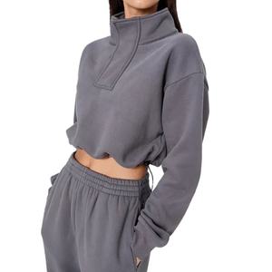 Sudadera Corta de Algodón con Logotipo Personalizado, Estilo Casual Urbano, Sudadera Corta con Cordón en la Parte Inferior para Mujer - Product Image 3