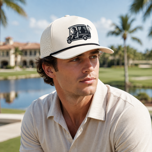 Casquette de golf 5 panneaux en cuir avec logo personnalisé, haute qualité, faible MOQ, fermeture Velcro, séchage rapide, protection solaire, durable - Product Image 5